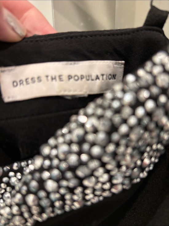 Black Dress the Population mini Dress with Beaded Bust Detail